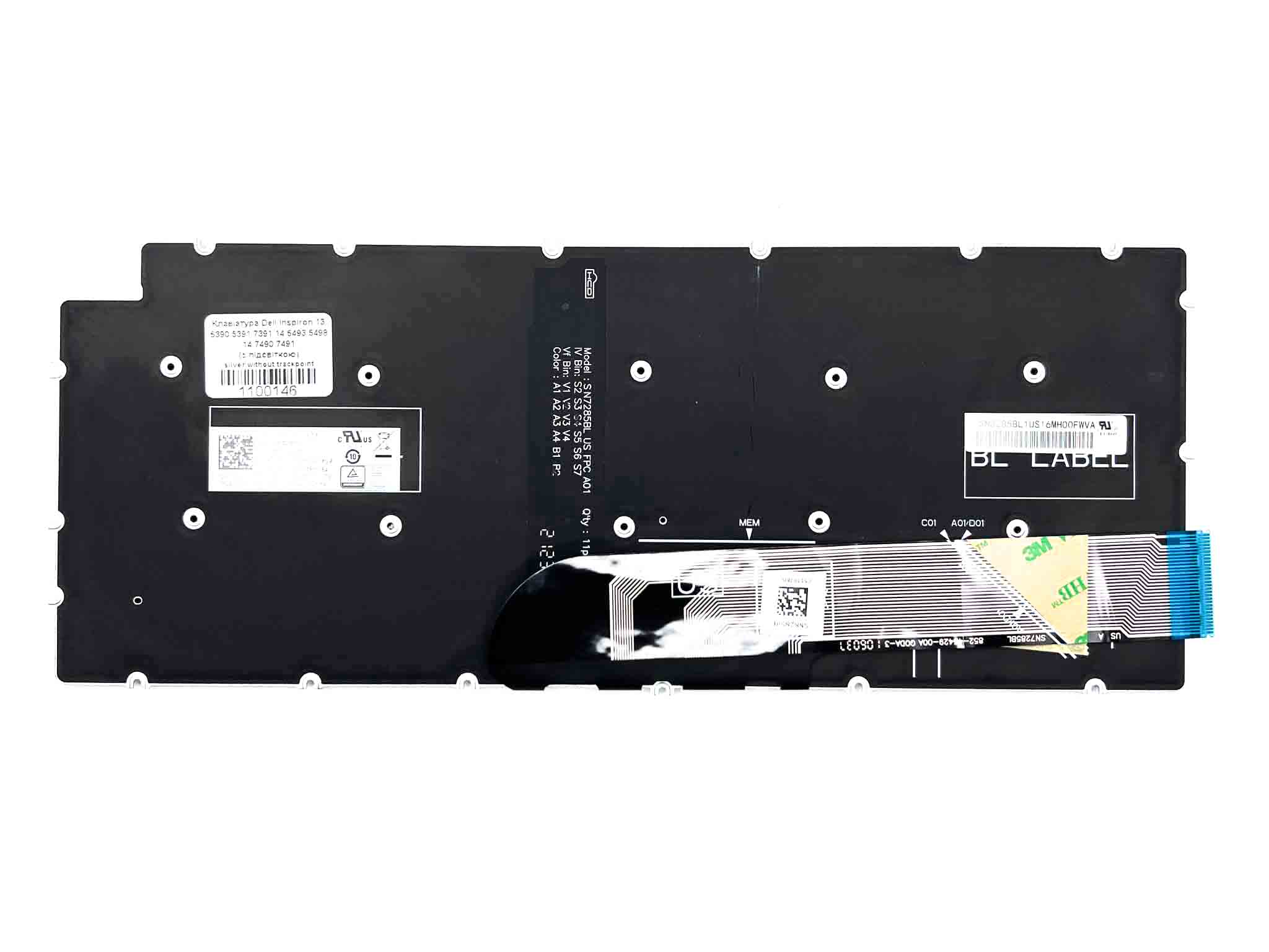 Клавіатура для ноутбука Dell Inspiron 13 5390 5391 7391 14 5493 5498 14 7490 7491 (з підсвіткою) silver