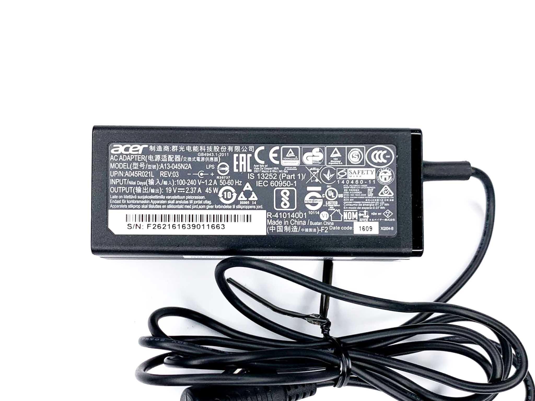 Блок живлення для ноутбука Acer 45W 19В 5.5 х 1.7 мм Black