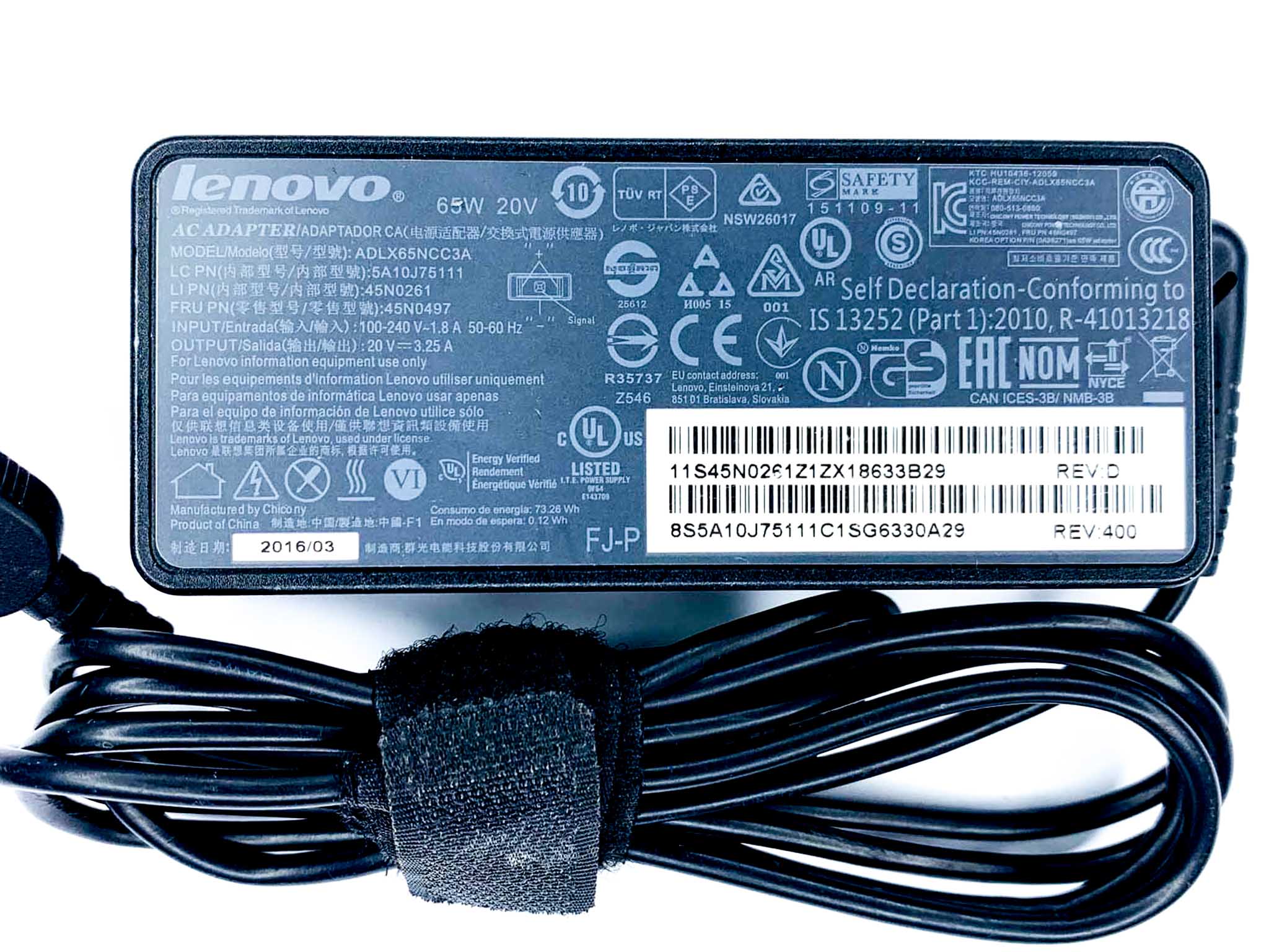 Блок живлення для ноутбука Lenovo 65W 20V USB+pin